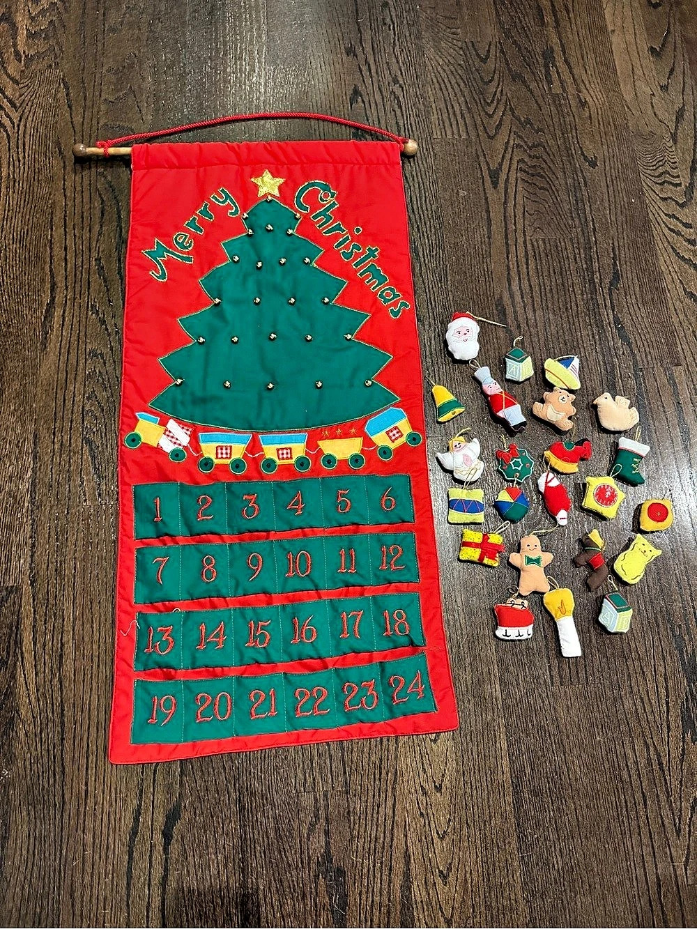 Vintage Christmas Advent Calendar Fabric Christmas Tree with Ornaments